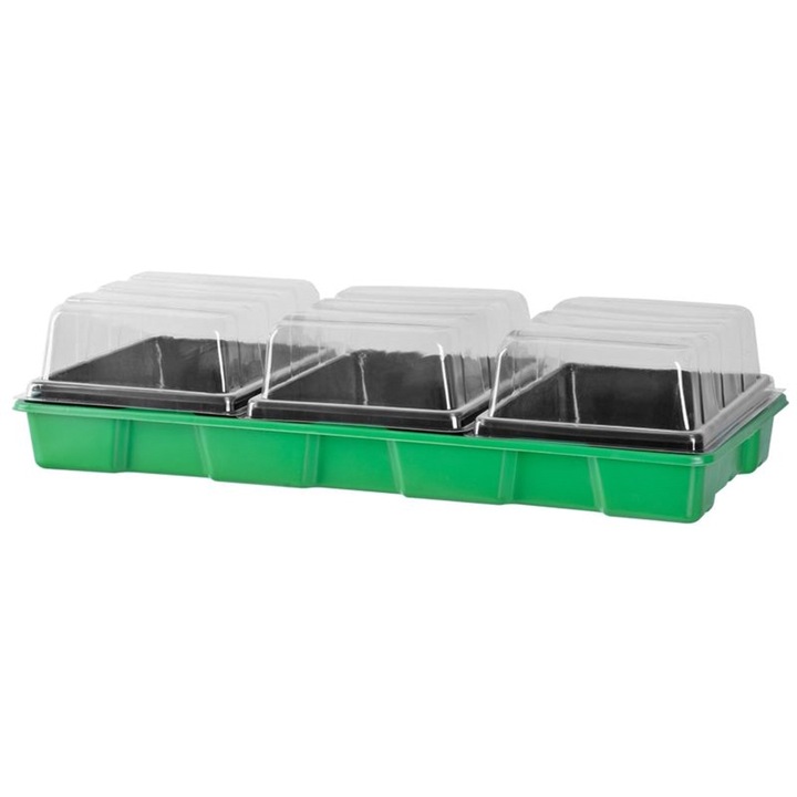 Tava pentru rasaduri cu capac din plastic transparent, 3 alveole, 57x24.5x13.5cm