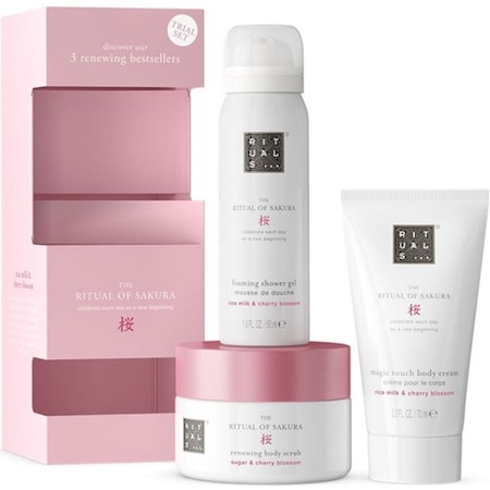 Set Kit Rituals The Ritual Of Sakura, Crema de corp, 70 ml + Spuma de dus, 50 ml + Exfoliant de corp cu zahar, 125 ml, Unisex