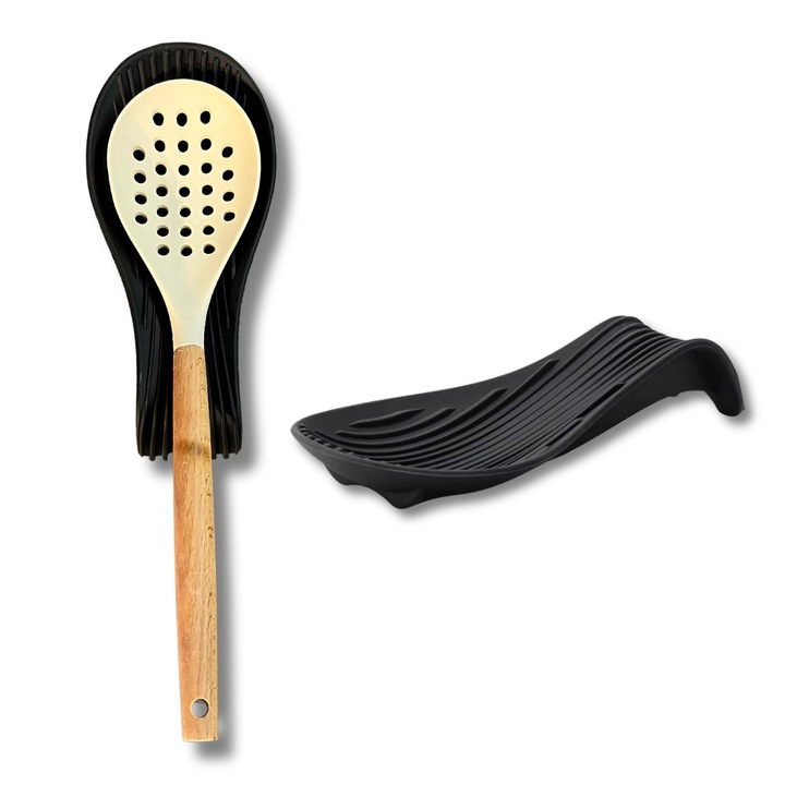 Комплект от 2 многофункционални силиконови поставки за кухненски прибори, 23 x 10,6 см - цветен и практичен дизайн, черни