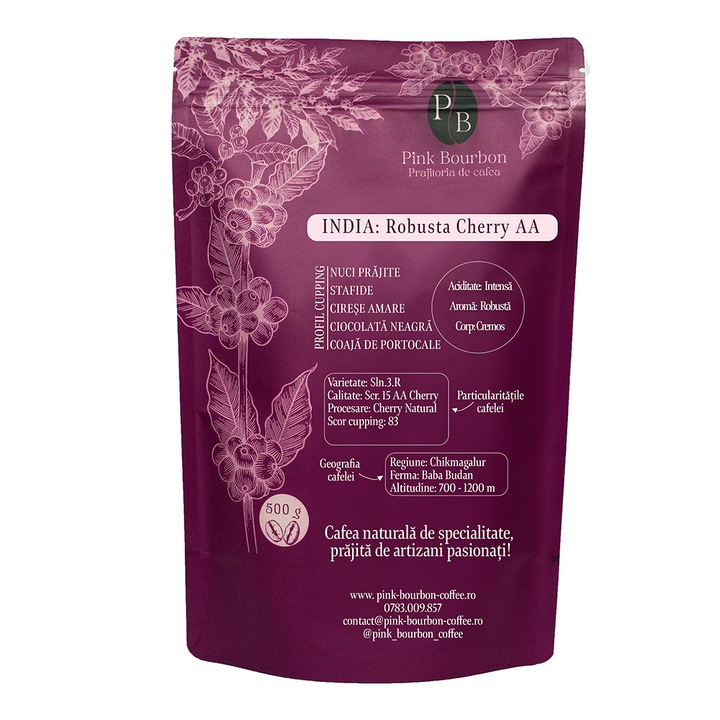 Cafea de specialitate prajita artizanal: India - Robusta Cherry Chikmagalur (500g)