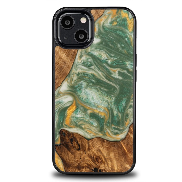 Husa telefon Bewood Unique pentru iPhone 13, lemn si rasina, 100% protectie, design unic, multicolor