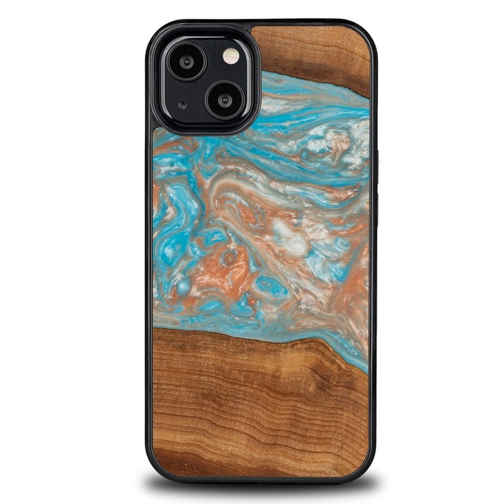 Husa telefon Bewood Unique pentru iPhone 13, lemn si rasina, 100% protectie, design unic, multicolor