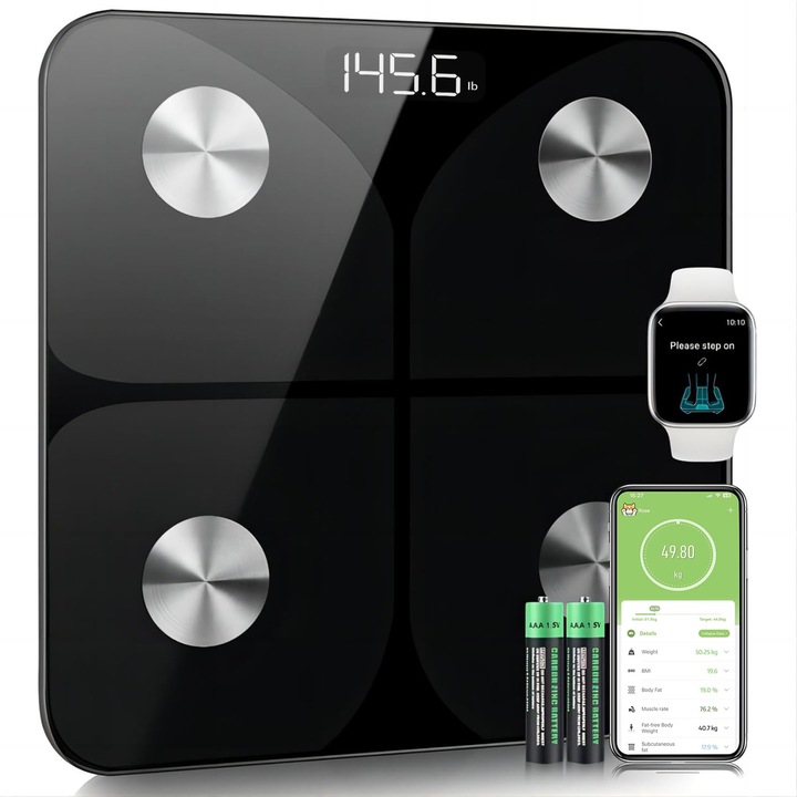 Cantar digital pentru grasimi corporale, masa musculara cu APP 180 kg, Bluetooth, IMC, greutate, apa si masa musculara