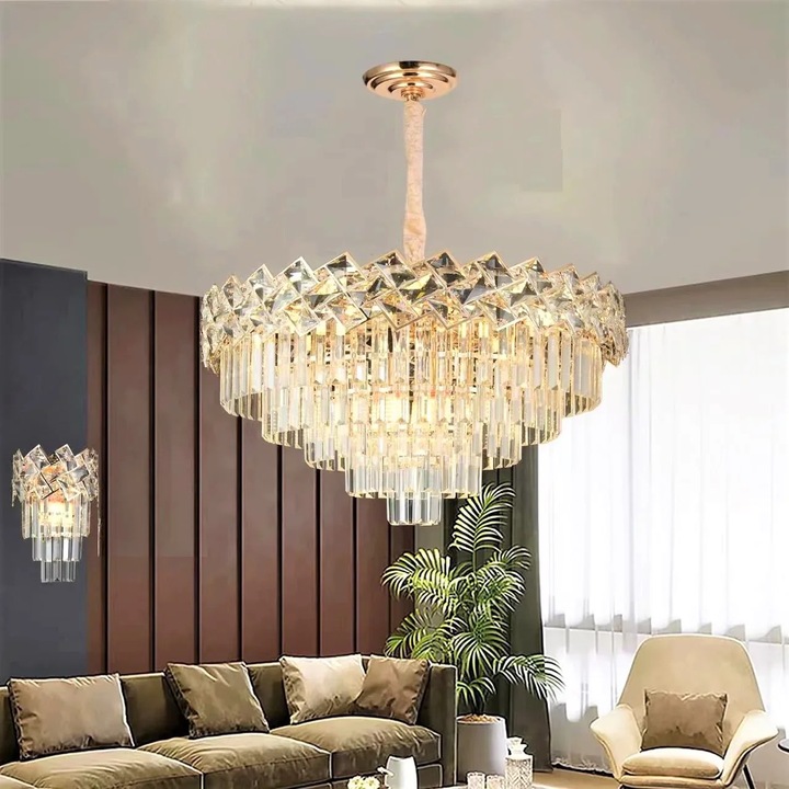 Csillár RFAN, 62111/600 modell, kristály textúra, fém, 5 x E27, arany