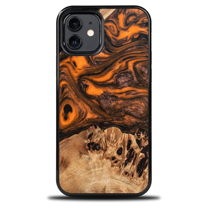 Husa telefon Bewood Unique pentru iPhone 12 / 12 Pro, lemn si rasina, antiderapant, usoara, portocalie