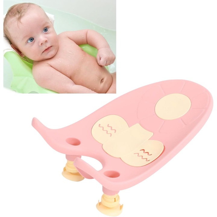 Suport Baie Bebelusi 0-12 luni, Ventuze, Inaltime Reglabila, 50x24x12.5 cm, Roz