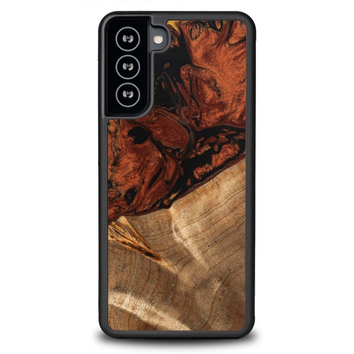 Etui telefon Bewood Unique, Samsung Galaxy S21 FE, lemn si rasina, 100% protectie, design unic, multicolor