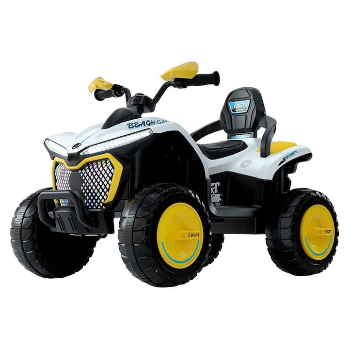 ATV electric pentru copii 2-8ani, cu telecomanda, 4 motoare, lumini LED, sezut din piele, JUMBO Size – Model XSD288 Galben