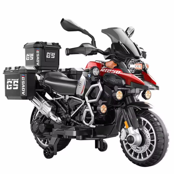 Motocicleta electrica pentru copii 2-9 ani, baterie 12V7Ah, roti din spuma EVA, Pornire buton, Lumini in far si proiectoare, Sezut din piele ecologica, Model XSDU689 Rosu