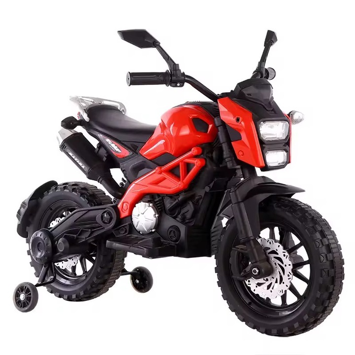 Motocicleta electrica pentru copii cu un motor, Sistem multimedia si muzica integrata, Enduro – Rosu