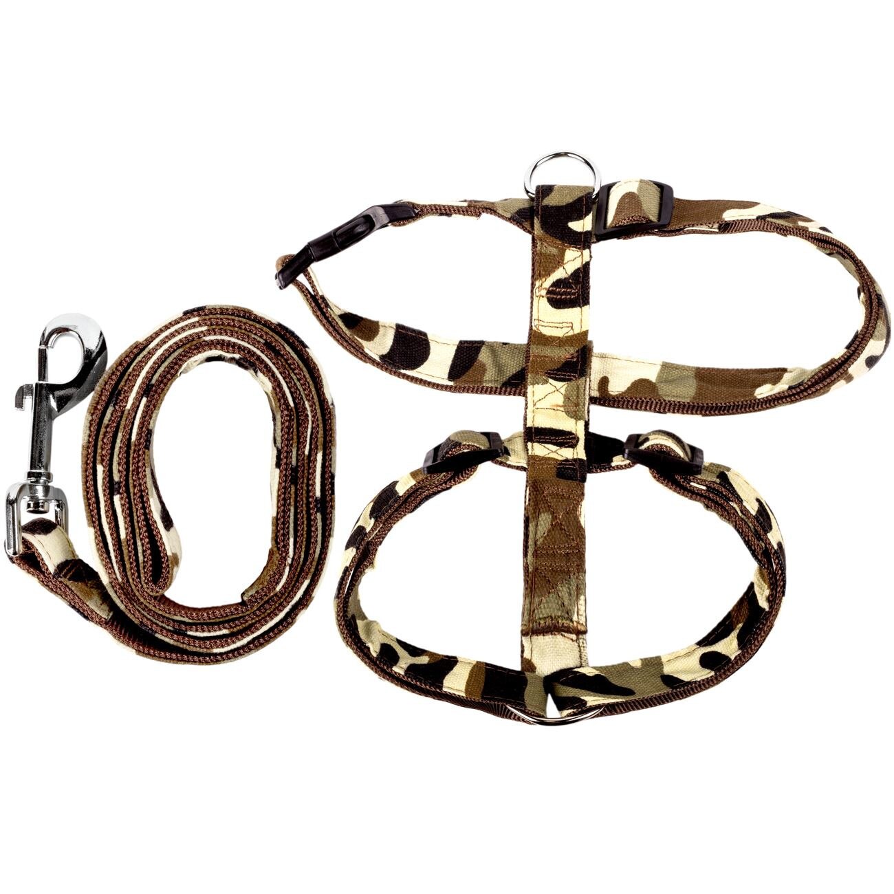 Set pentru caini lesa+ham S-Pets, camuflaj, 120x2.5 cm
