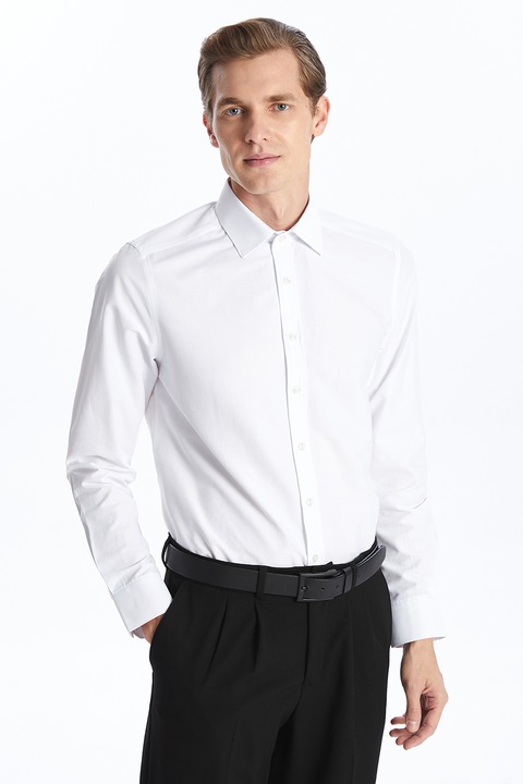 LC WAIKIKI, Camasa slim fit din amestec de bumbac, Alb optic