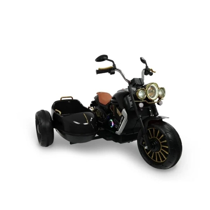 Motocicleta copii cu 2 locuri si atas, roti din spuma eva si sezut din piele – 2-10 ani, XSDU1588 Negru