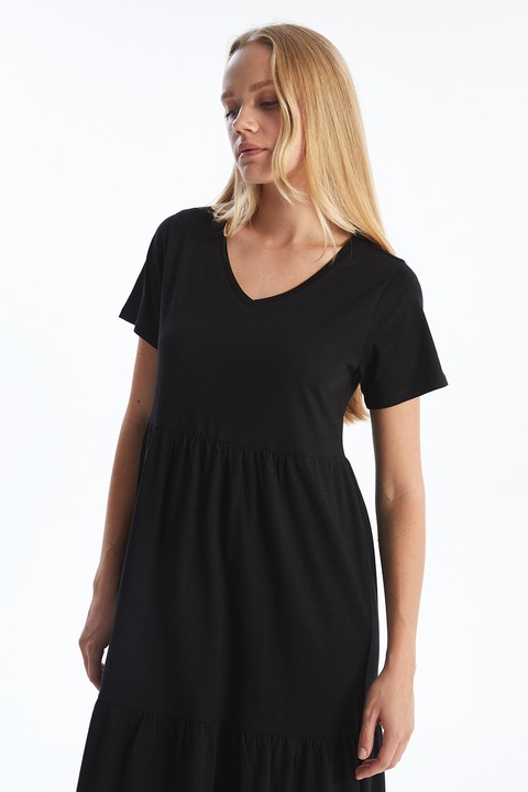 LC WAIKIKI, Rochie midi evazata cu decolteu in V, Negru