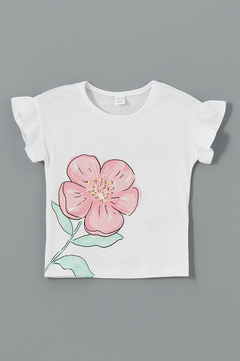 LC WAIKIKI, Tricou cu imprimeu floral, Roz pastel/Verde pal/Alb murdar