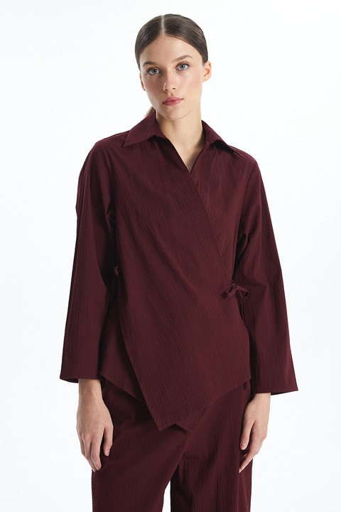 LC WAIKIKI, Camasa din bumbac cu decolteu in V, Bordeaux, S