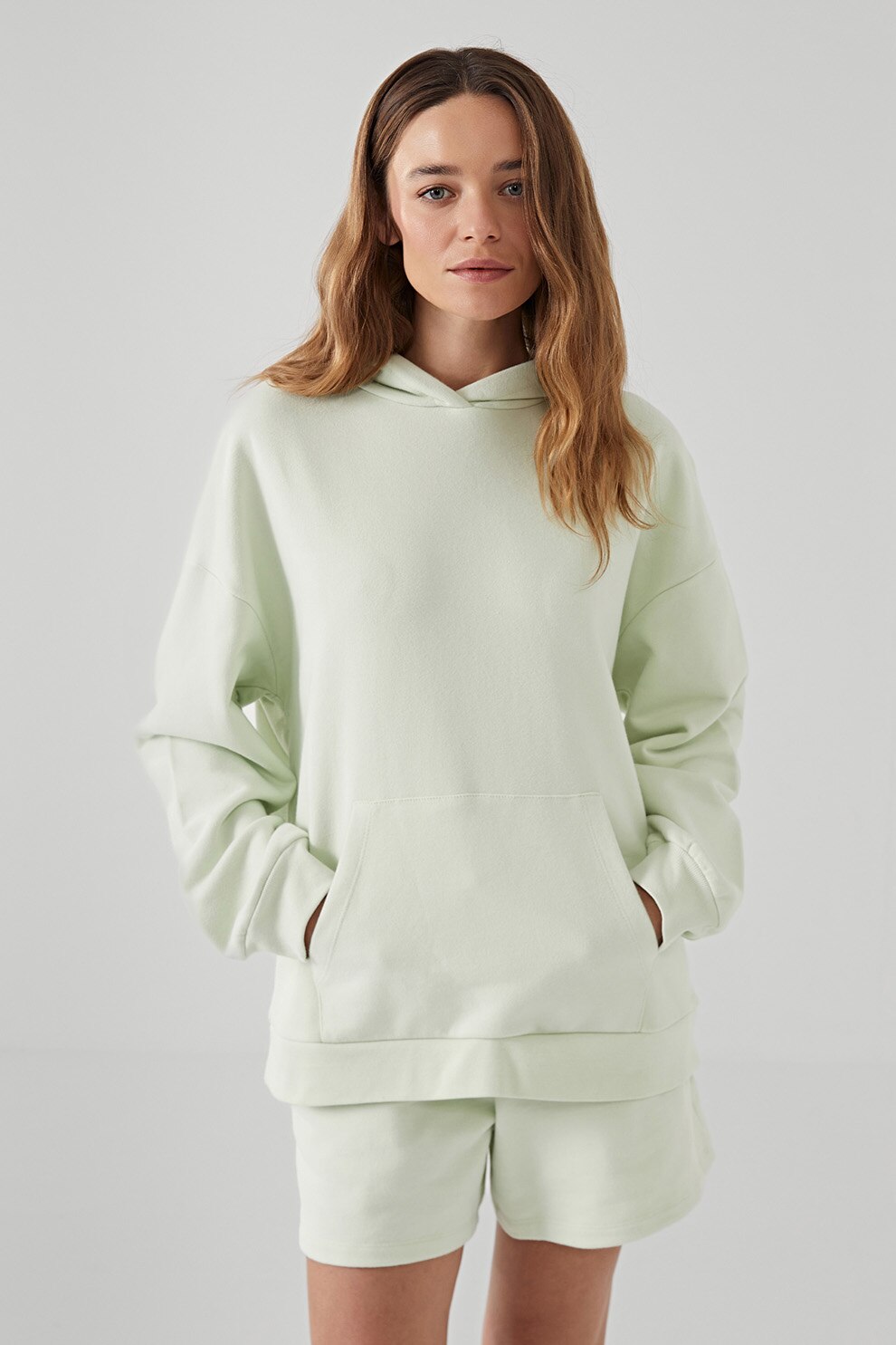 LC WAIKIKI, Hanorac cu model uni si buzunar kangaroo, Verde pal, S