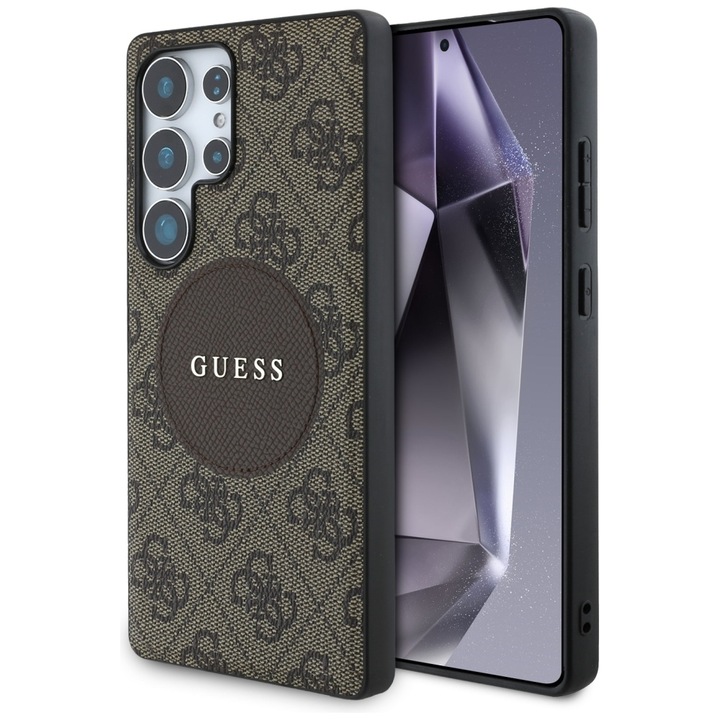 Премиум калъф за Samsung Galaxy S25 Ultra съвместим MagSafe Guess Luxury Series - кафяв