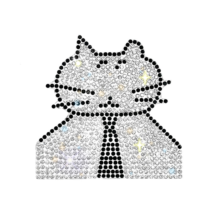 Set de stickere decorative cu cristale, 7x8cm, design pisica, autoadezive, multicolor