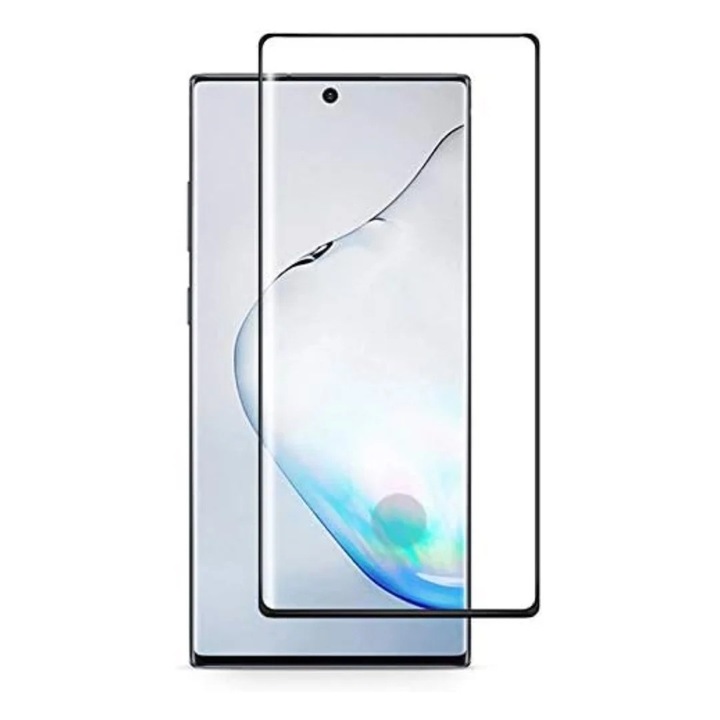 Folie de Protectie din Sticla Premium Curbata cu Decupaj Amprenta pentru Samsung Galaxy Note 10 cu Kit Montare Inclus, Adeziv pe toata suprafata, Protectie Anti-Zgarieturi si Socuri