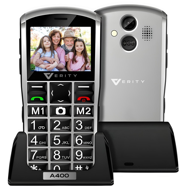 Telefon Mobil Seniori VERITY, Functie SOS pentru Siguranta, Telefon Mobil cu Taste Mari, Dual SIM, Meniu Limba Romana, Radio, Difuzor Puternic, Lanterna, Telefon cu Butoane Rezistent Varstnici, Baterie 1800mAh, Autonomie Mare, Ecran 6.1cm, Retea 4G