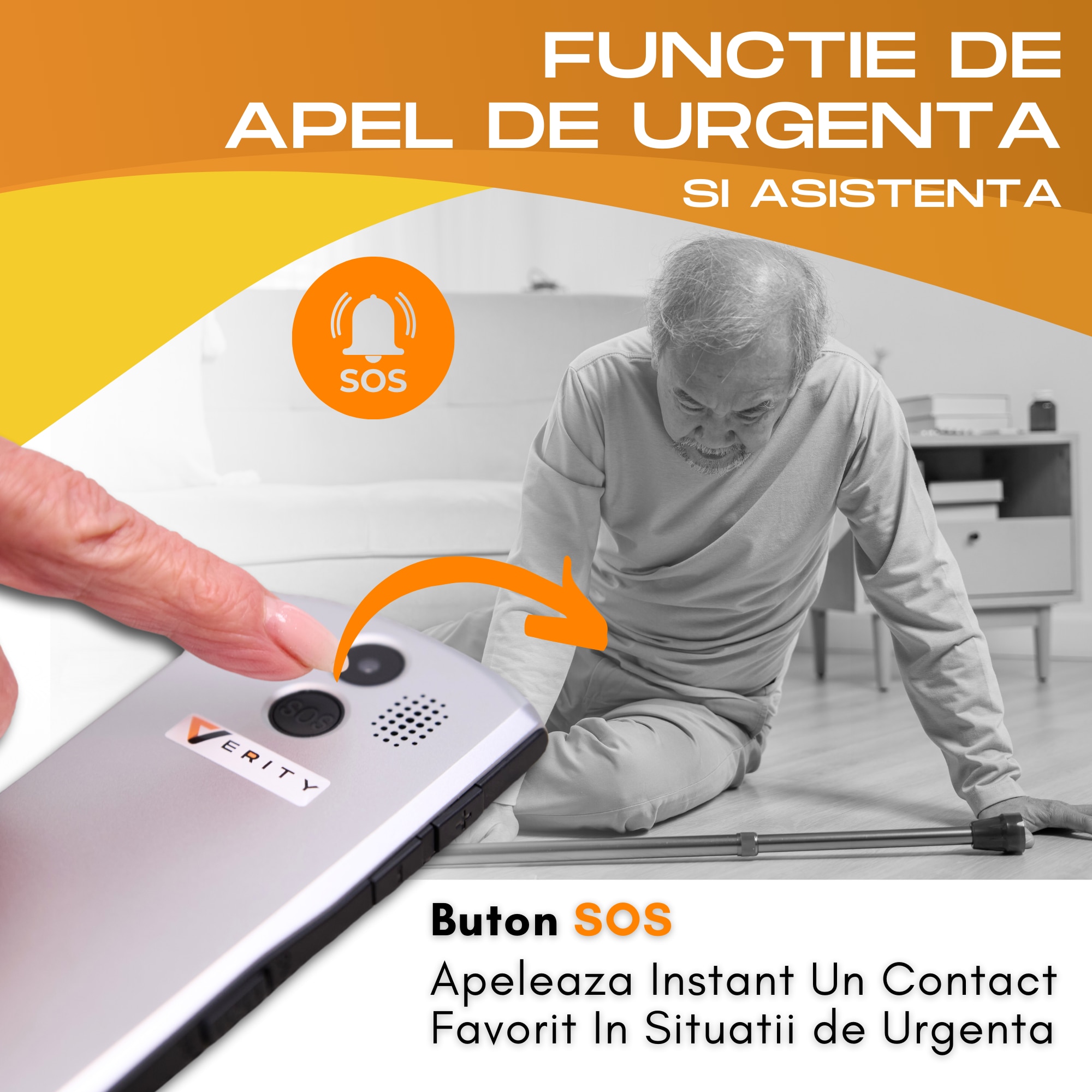 Telefon mobil pentru seniori, cu meniul in limba Romana, Stand pentru incarcare, taste mari, buton SOS, Dual SIM, Retea 4G, Baterie 1800 mAh, Functie Apelare Rapida, Usor de folosit pentru varstnici, pensionari si bunici, Lanterna, Diagonala ecran 6.1 cm