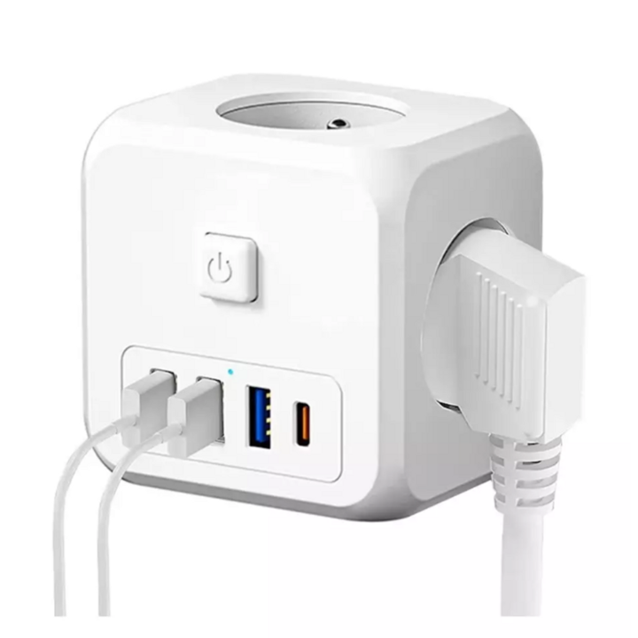 7 в 1 безжичен захранващ разклонител, 3-посочен многофункционален контакт с 3 USB-A и 1 адаптер тип C - 5V/3, 4A