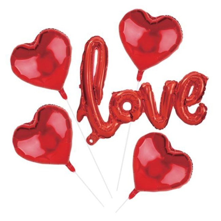 Комплект парти балони Red Hearts с 3D послание от фолио за Св. Валентин - 5 бр