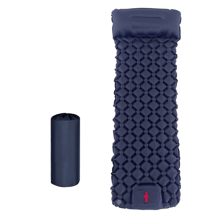 Самонадуваем дюшек за къмпинг, Axroad Mall, Надуваем дюшек за къмпинг или плаж, с възглавница, вградена помпа, водоустойчив, за туризъм, 190 x 60 x 5 см, найлон/TPU, тъмносин
