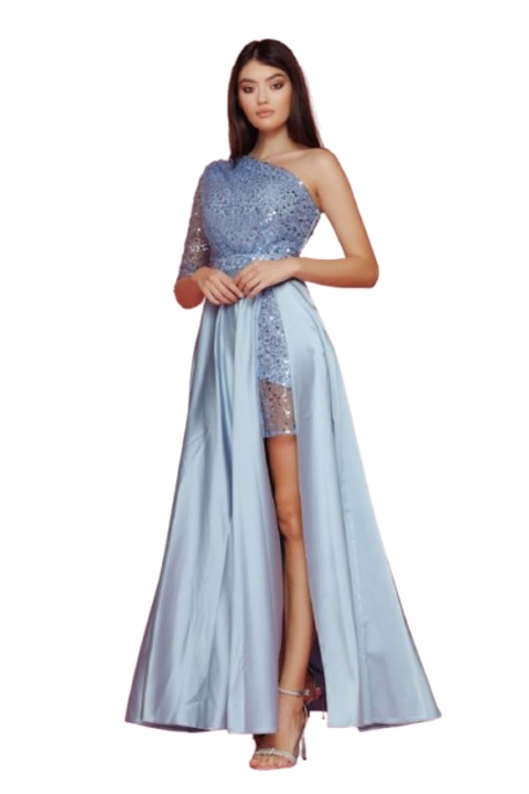 Rochie eleganta lunga bust paiete si fusta lunga tafta elastica - bleo masura 36