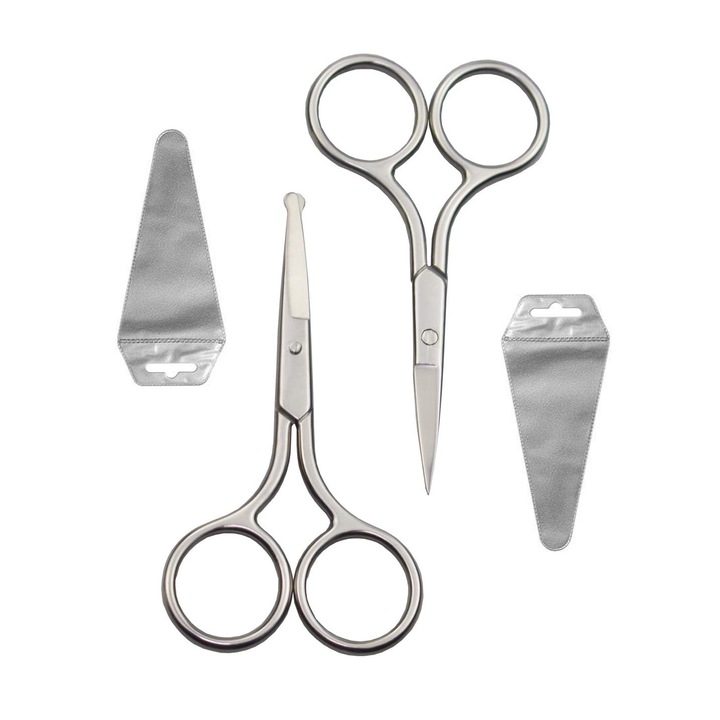 Set 2 Forfecute profesionala pentru cuticule curbata, Instrumente Manichiura, Axroad Mall, Varf Rotund/Ascutit, Durabil Sharp, Constuctie robusta, Design ergonomic, Pentru autocolante pentru sprancene, gene, barba si pleoape, Inox, 9.4 x 4.6cm, Argintiu