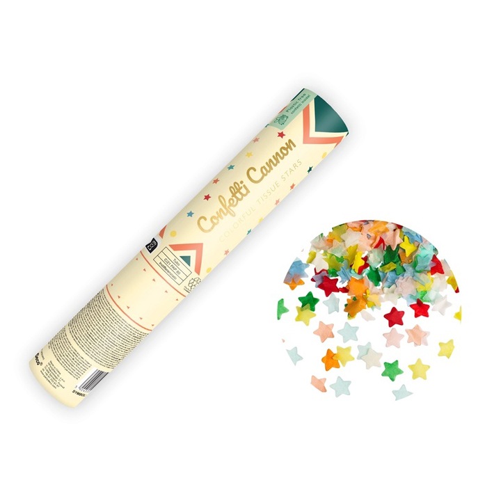 Tun Confetti cu Stele Multicolore, 20 cm