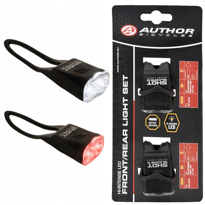 Set lampi bicicleta Author Shot Silicone, 13 lm fata, 7 lm spate, negru, 42x32x22 mm