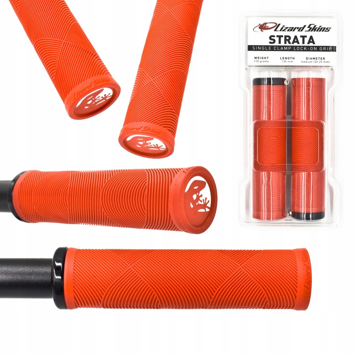 Mansoane bicicleta Lizard Skins Strata Lock, rosu, 135mm, set 2 bucati