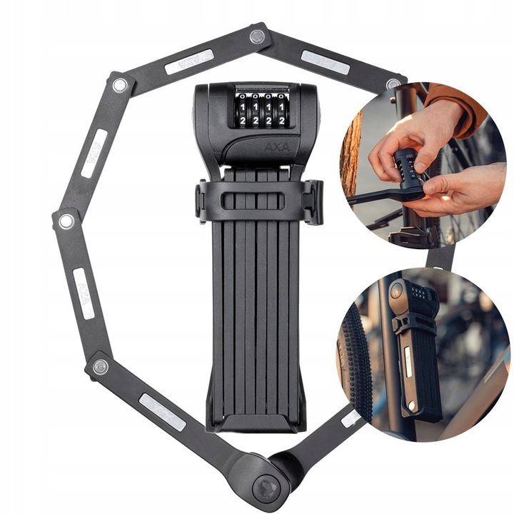 Incuietoare antifurt bicicleta AXA Fold Lite, 100cm, negru, cu etui, cod cifru