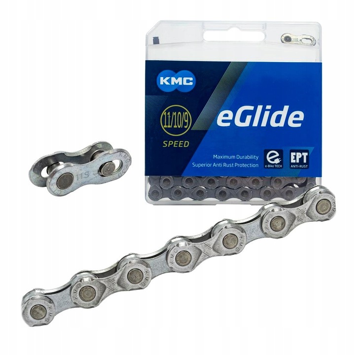 Верига за велосипед eGlide 132, KMC, 9/10/11 скорости, неръждаема стомана, сребрист цвят