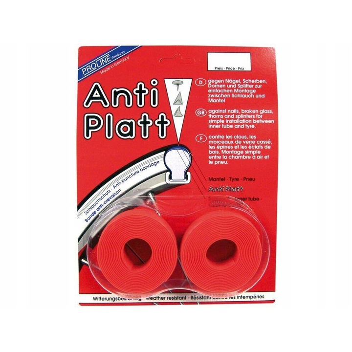 Banda antiperforare Proline Anti-Platt pentru anvelope 28", 25 mm, rosie, set pentru doua roti