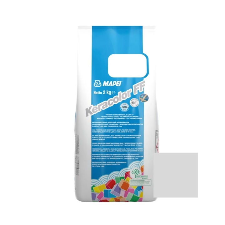 Фугираща мазилка за плочки и камък Mapei Keracolor FF, 111 сребристо сиво, интериор/екстериор, 2 кг