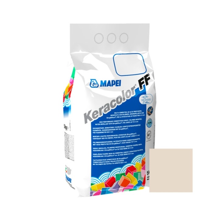 Фугираща мазилка за плочки и камъни Mapei Keracolor FF, 130 жасмин, интериор/екстериор, 5 кг