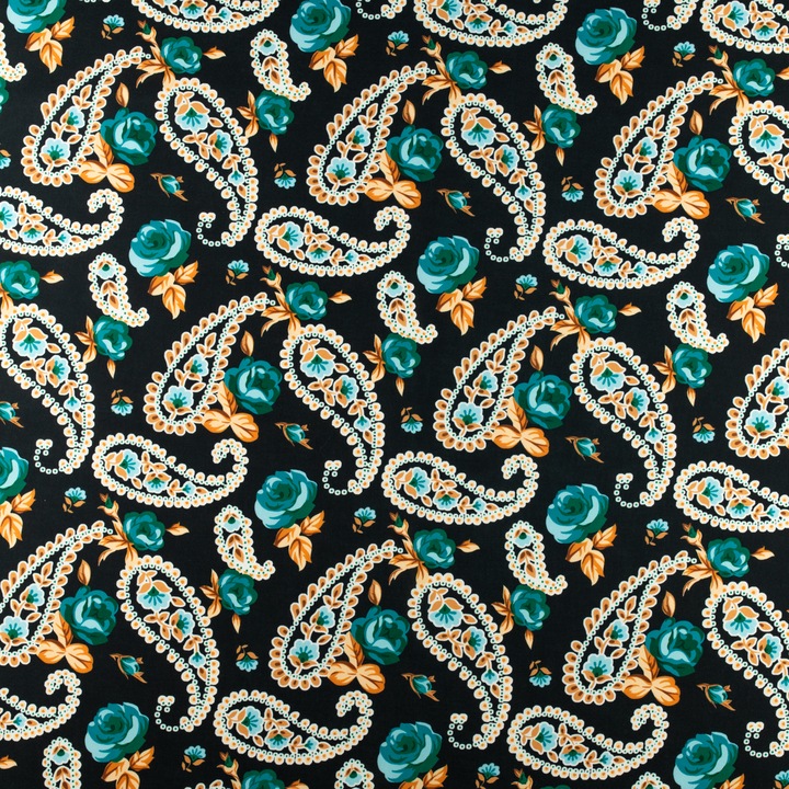 Tesatura Din Vascoza Cu Flori Pe Fundal, pentru cusut fete de masa, perdele, rochii, tesatura taiata 150x50cm Negru