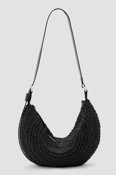 AllSaints, Geanta crossbody de bumbac cu bareta ajustabila, Negru
