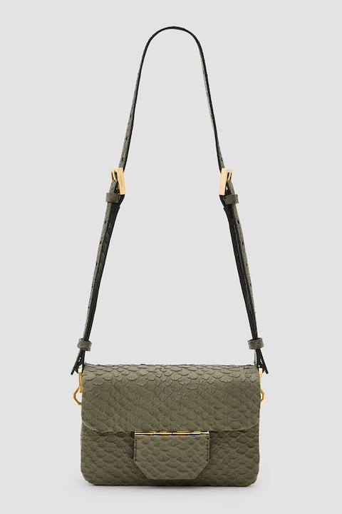 AllSaints, Jupiter Snake keresztpántos bőrtáska, Olivazöld