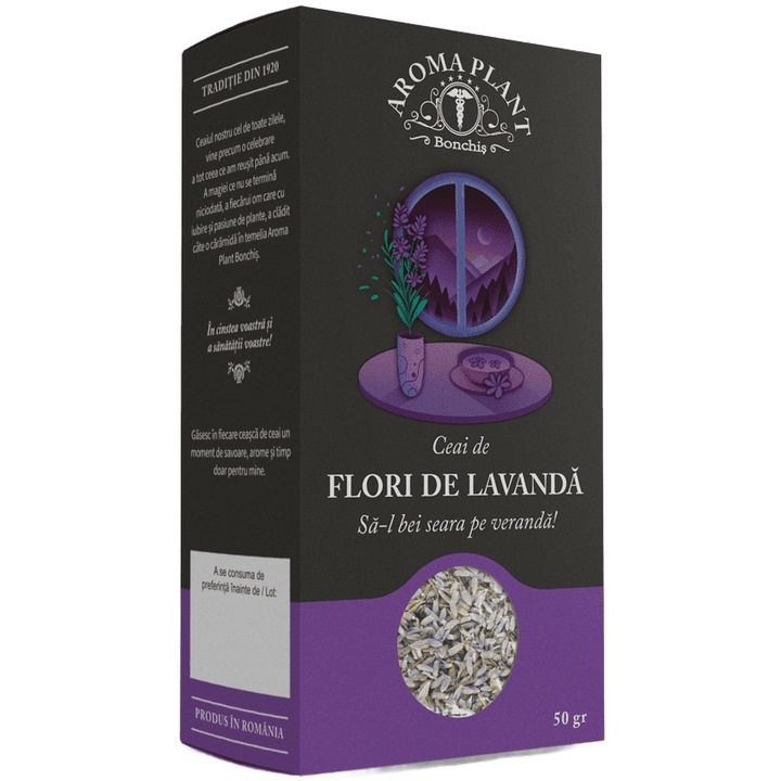 Ceai de Lavanda (Lavandula angustifolia) flori, 100% natural, fara aditivi sau pesticide, Bonchis, 50g, Aroma Plant