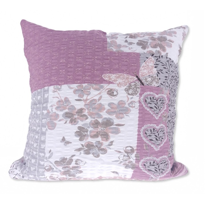 Feta de perna din bumbac 40x40 roz patchwork inimi fluturi flori