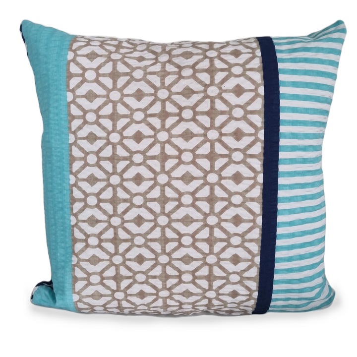 Feta de perna 50x60 turcoaz bej gri dungi verticale geometrie romboidala