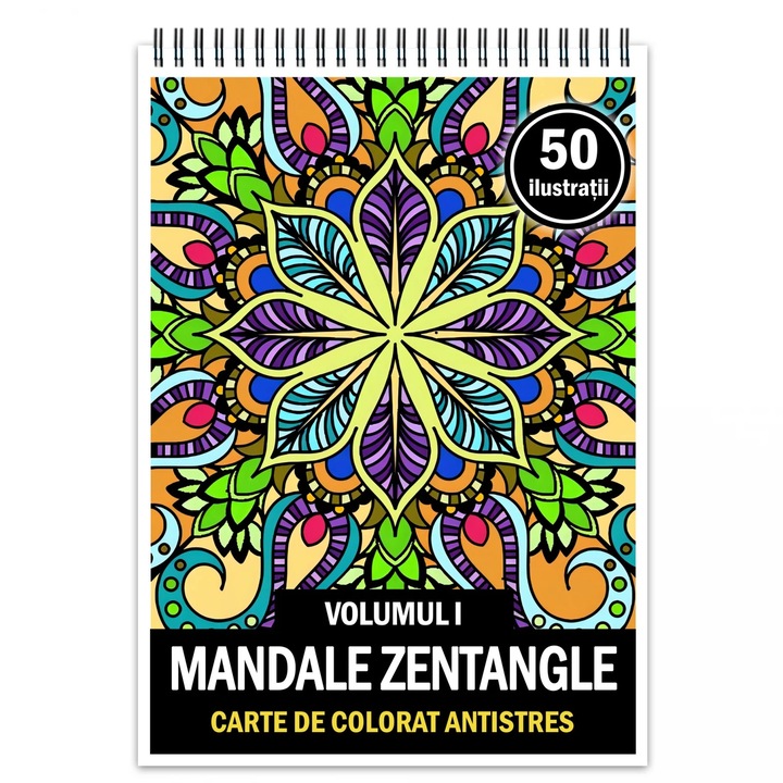 Антистрес книжка за оцветяване, 50 илюстрации на Zentangle Mandala - том I