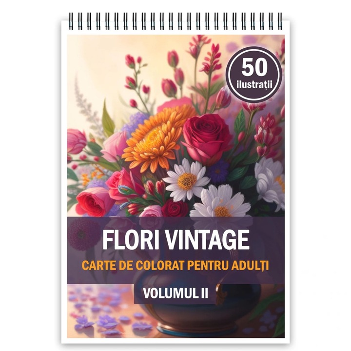 Книжка за оцветяване, 50 илюстрации, Vintage Flowers - том II, 106 страници, формат А5