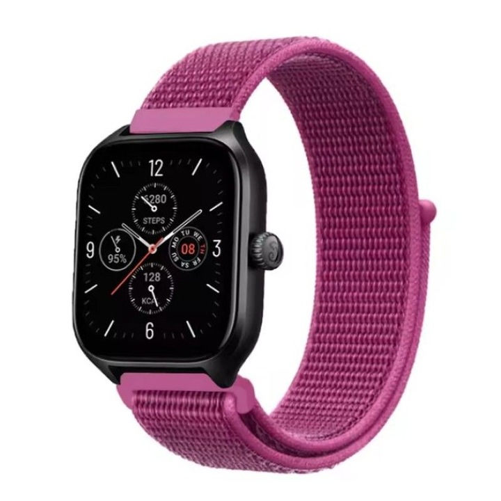 Найлонова каишка, съвместима с Amazfit GTR 4 3 Pro 2 2E 47MM BIP 5 Stratos 2S 3 Balance, Redmi Watch 5 Active / Lite Xiaomi Mi Watch, S1 S2 PRO, S3, дишаща, регулируема, найлонов текстилен материал, 22 мм, лилав