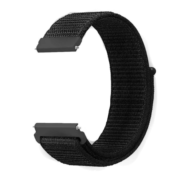 Curea nylon compatibila cu Huawei Watch GT2 2E GT3 GT4 GT5 GT 2 3 4 5 46mm 48mm Pro, Samsung Galaxy Watch 46mm, Watch 3 45mm, Gear S3 Classic / Frontier, respirabila, ajustabila, material textile din nailon, 22mm, negru