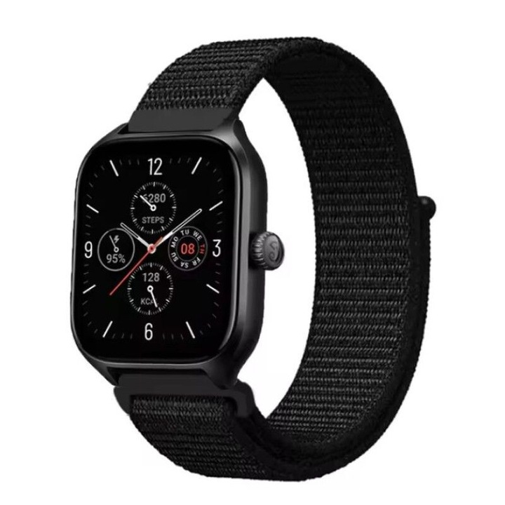 Найлонова каишка, съвместима с Amazfit GTR 4 3 Pro 2 2E 47MM BIP 5 Stratos 2S 3 Balance, Redmi Watch 5 Active / Lite Xiaomi Mi Watch, S1 S2 PRO, S3, дишаща, регулируема, найлонов текстилен материал, 22 мм, черен